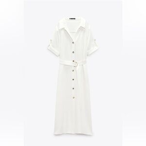 Zara White Midi Button-Down Dress